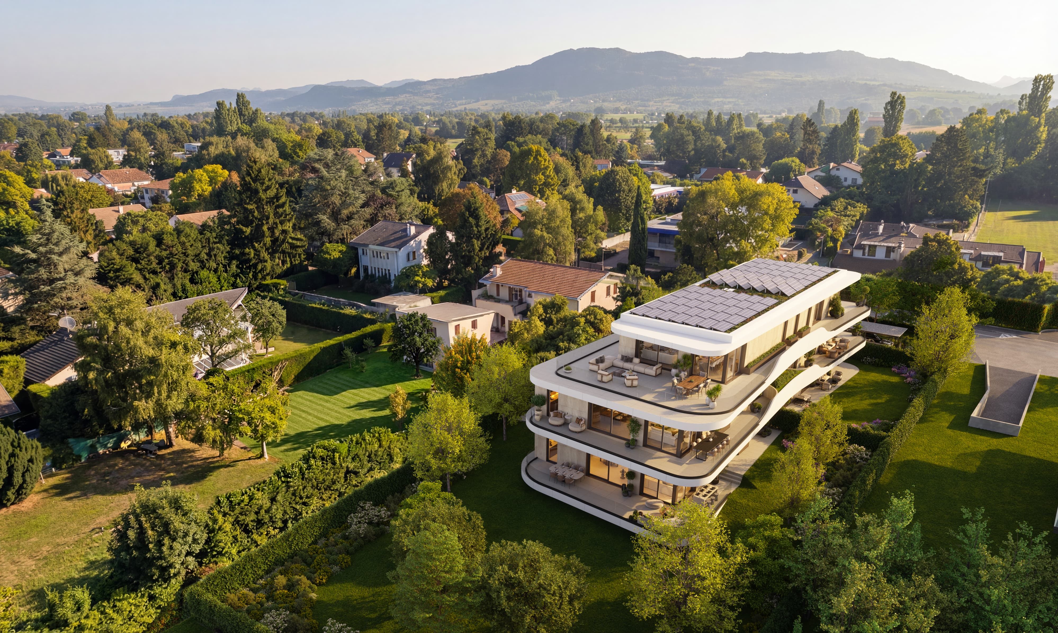 Californie 31 — vue extérieure de la résidence avec terrasse à Vésenaz
